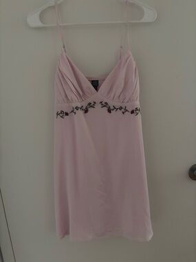 wild fable Light Pink Floral-Embroidered Slip Dress